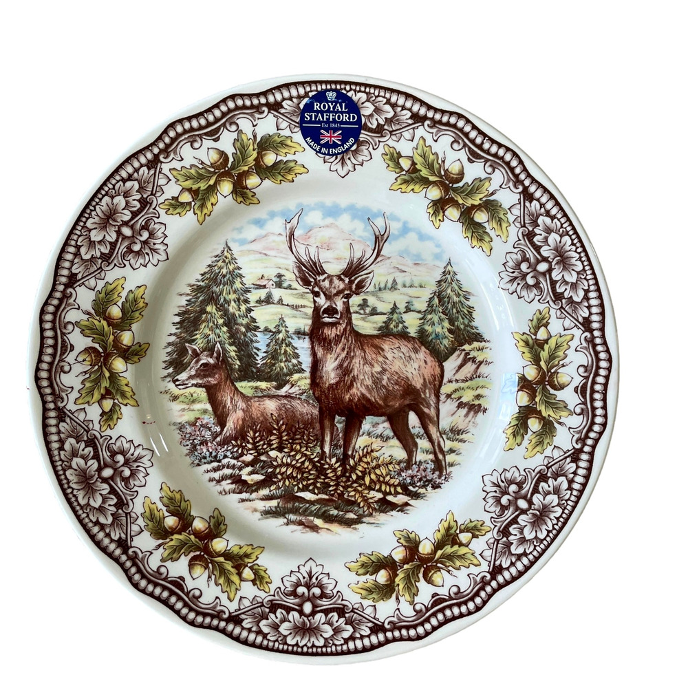 ROYAL STAFFORD Homeland STAG Set of 4 Large Dinner Plates 11" Thanksgiving NEW